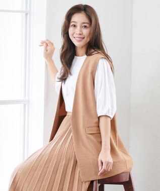 ANY 【ウエストゴム】リネンライクエアーヴィンテージ プリーツスカート ライトモカ