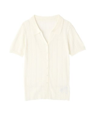 CRAFT STANDARD BOUTIQUE レースニット衿付き半袖カーディガン Off White