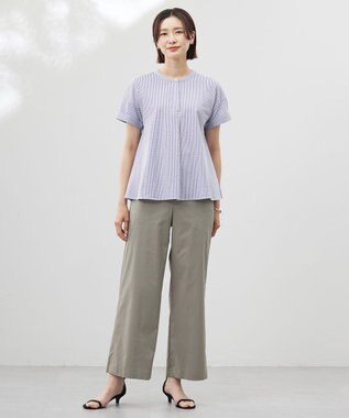 J.PRESS LADIES 【洗える・接触冷感・吸水速乾】ドライリネンストレッチ ワイド パンツ ライトカーキ系