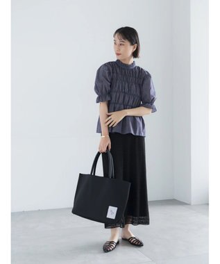 Te chichi スタンドフリルシャーリングブラウス ネイビー