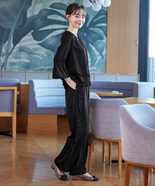 Tiaclasse L 【ブラウス×パンツ2点ット】フリルデザインセットアップ ブラック