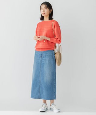 23区 【洗える】ラスターコットンポリエステル ニット オレンジ系