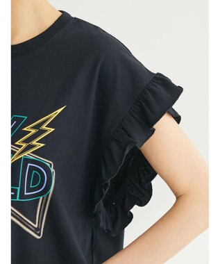 Green Parks ・ＤｏｕｂｌｅＦｌａｇｓ　フリルショルダープリントＴＥＥ Black