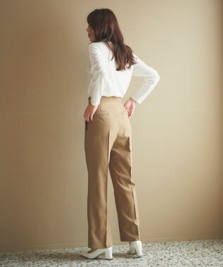 Feroux 【洗える】サイドオープンスラックス パンツ キャメル系