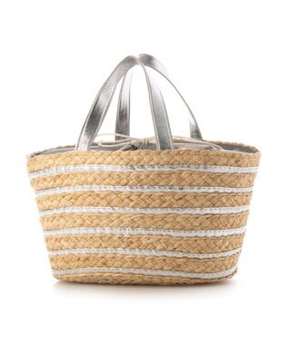 UNBILLION カシュカシュ cachecache / メタリックボーダーラフィアカゴバッグ シルバー