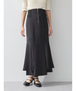 earth music&ecology サイドリブ切替バックレースアップスカート Black