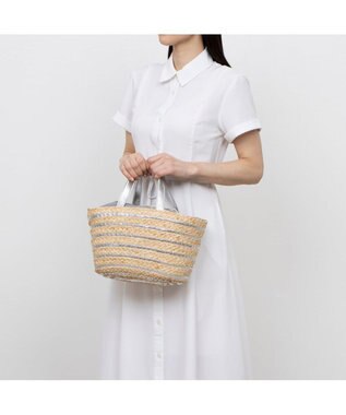 UNBILLION カシュカシュ cachecache / メタリックボーダーラフィアカゴバッグ シルバー