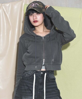 WEGO グラフィックダメージWジップパーカー