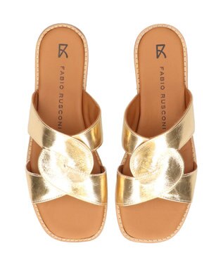 INTER-CHAUSSURES 【FABIO RUSCONI】スクエアトウフラットスライドサンダル ゴールド