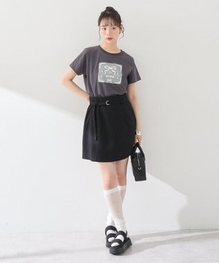 earth music&ecology アソートロマンティックグラフィックＴ Dark Gray