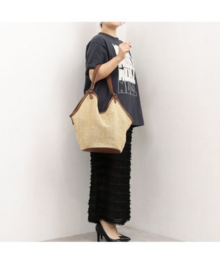 UNBILLION カシュカシュ cachecache / フェイクレザーショルダーバッグ付雑材風トート キャメル