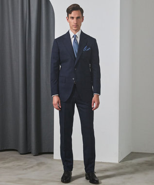 横に伸びる【TasmaniaWool/タマニアウール】ストレッチ スーツ__ネイビー格子柄