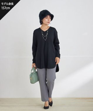 Tiaclasse 【安田美沙子さん着用・新色追加・洗える】ラウンドヘムニットチュニック ブラック