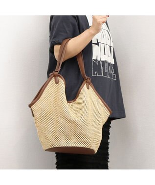 UNBILLION カシュカシュ cachecache / フェイクレザーショルダーバッグ付雑材風トート キャメル