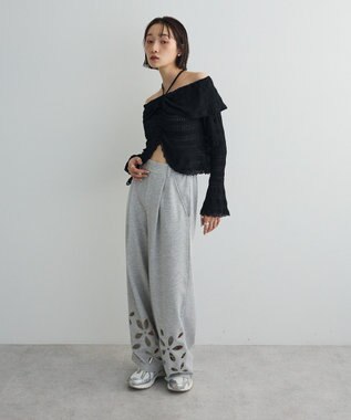 Green Parks シャーリングオフショルプルオーバー Black