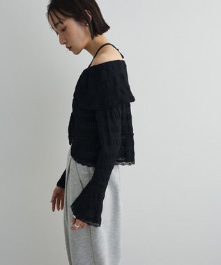 Green Parks シャーリングオフショルプルオーバー Black