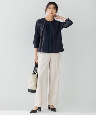23区 S 【洗える】ブラウスライクジャージー タックディテール カットソー ネイビー系
