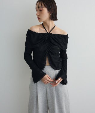 Green Parks シャーリングオフショルプルオーバー Black