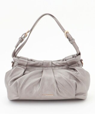 LA BAGAGERIE シープレザー　ギャザーミニバッグ ガンメタリック