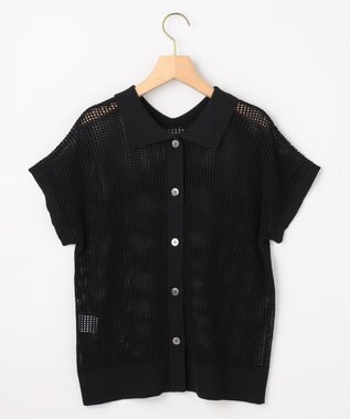 組曲 L 【先行予約・WEB限定・前後着用可】メッシュニット 襟付き半袖カーディガン ブラック系