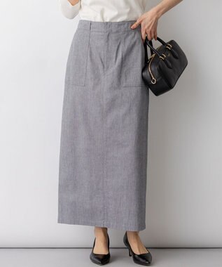 23区 L 【先行予約】スラブツイルストレッチ Iライン スカート ネイビー