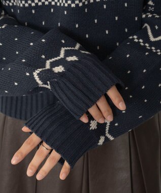 WEGO ノルディック柄ハーフジップニット ネイビー