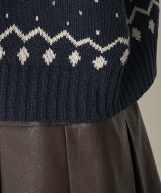 WEGO ノルディック柄ハーフジップニット ネイビー