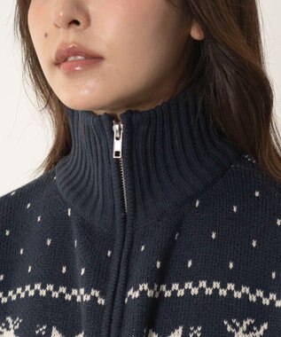 WEGO ノルディック柄ハーフジップニット ネイビー
