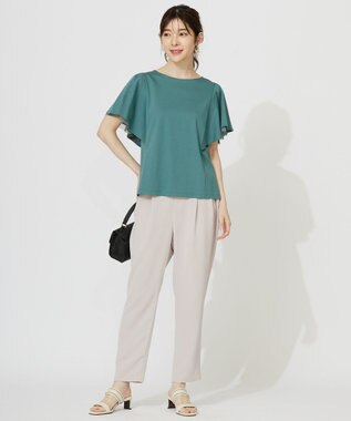 ANY SIS S 【接触冷感・UVケア】着映えフリルスリーブ カットソー グリーン