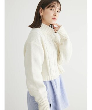 Green Parks ショート丈ケーブルニットプルオーバー Off White