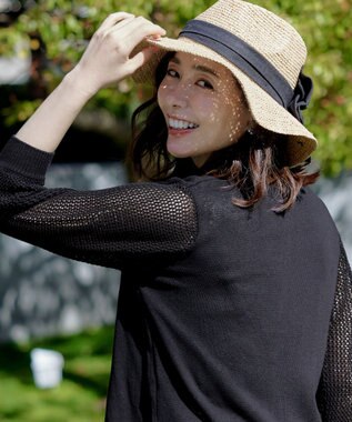 Tiaclasse 【洗える】メッシュ編みスリーブカーディガン ブラック