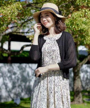 Tiaclasse 【洗える】メッシュ編みスリーブカーディガン ブラック