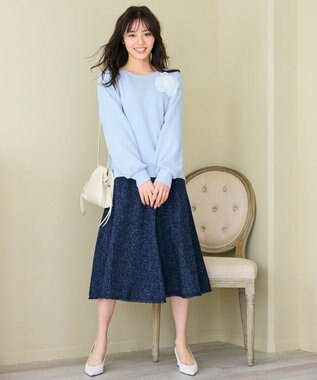 Feroux 【セットアップ対応】春ツイード フレアスカート ネイビー系1