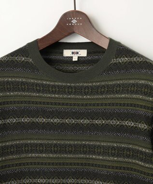 JOSEPH ABBOUD 【キングサイズ・イタリア糸使用/洗える】フェアアエルクルーネック ニット カーキ系7