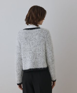 GRACE CONTINENTAL ノーカラーフェザーニットカーディガン バイカラー