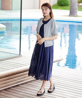 Tiaclasse  【洗える】ハーフスリーブサマーニットカーディガン グレー