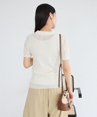 CRAFT STANDARD BOUTIQUE レースニット衿付き半袖カーディガン Off White