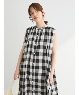 Green Parks インド綿 ギンガムチェックノースリーブワンピース Gingham Check