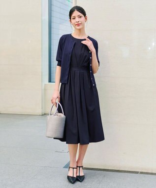 Tiaclasse  【洗える】ハーフスリーブサマーニットカーディガン ネイビー