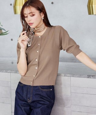 Tiaclasse  【洗える】ハーフスリーブサマーニットカーディガン モカ