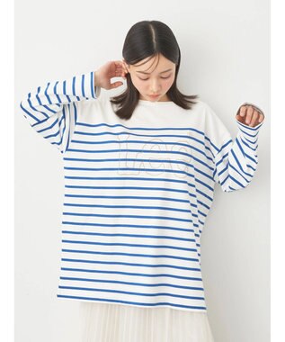 earth music&ecology Ｌｅｅ×ｅ．ｍ．ａ．ｅ　ＢＯＲＤＥＲ　Ｌ／Ｓ　ＴＥＥ Blue