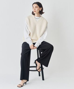 UNFILO マイビューティ タックワイドパンツ ブラック