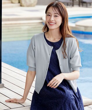 Tiaclasse  【洗える】ハーフスリーブサマーニットカーディガン グレー