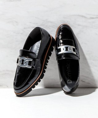 Dominic3 スニーカーソール チェーンモチーフローファー ブラックエナメル