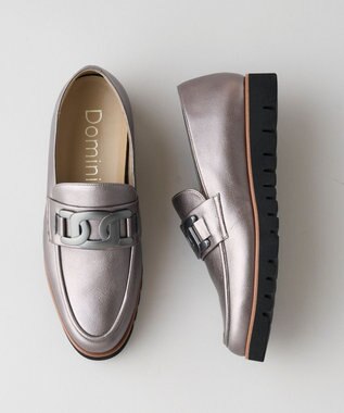 Dominic3 スニーカーソール チェーンモチーフローファー ガンメタリック