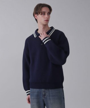 WEGO 【ユニセックス着用ITEM】ワンポイント刺繍ニットポロ ネイビー