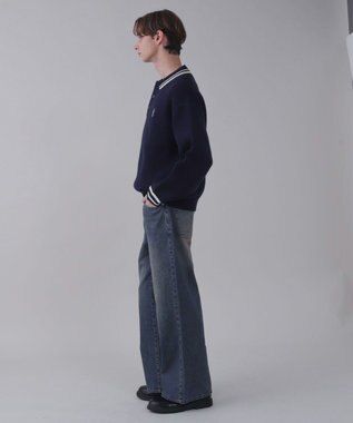 WEGO 【ユニセックス着用ITEM】ワンポイント刺繍ニットポロ ネイビー