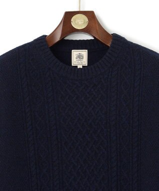 J.PRESS MEN 【Cash Lamb's Wool】ケーブルクルーネック ニット ネイビー系