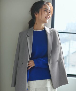 自由区 【洗える】コットンポリミドルゲージ ニット ブルー