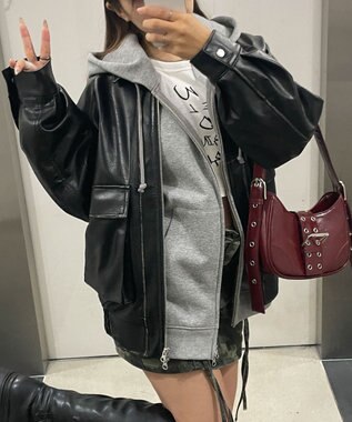 WEGO エイジドFレザーブルゾン ブラック